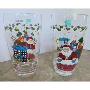 2‎ Glass International Christmas Story  Tumblers Handpainted Portmeirion Studio